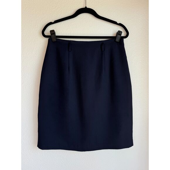 Y2K Vintage Halston Womens Knee Length Navy Pencil Skirt with Belt Loops Size 12 - Picture 2 of 8
